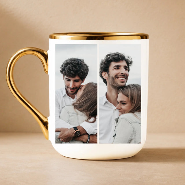 Fotokolaż: 2 Zdjęcia - Kubek Ceramiczny ze Złotym Rantem