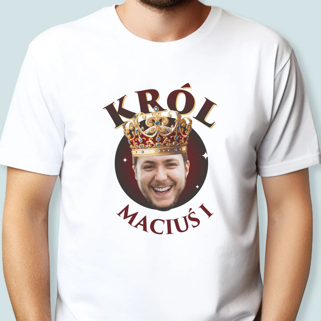 Zdjęcie i Podpis: Król - Koszulka Męska z Nadrukiem